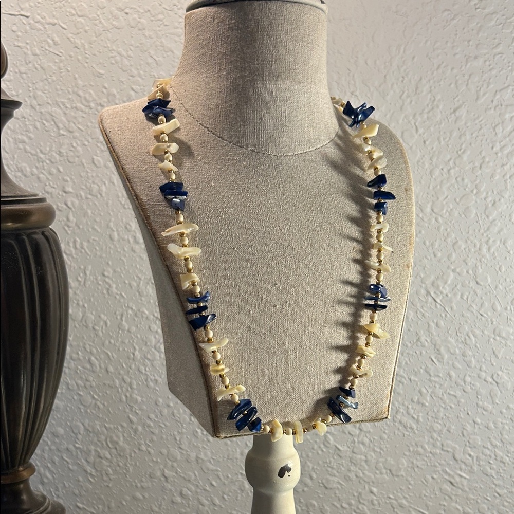Coastal Cowgirl Blue and Cream Shell Necklace